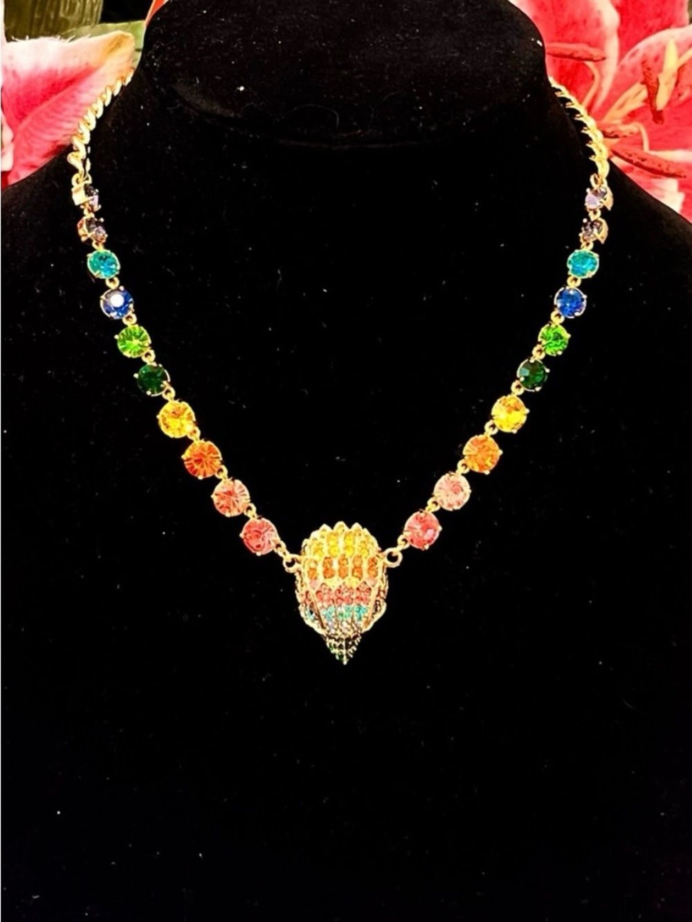 Gold Multicolor Crystal Pendant Necklace - Women Jewelry by Kurt Geiger